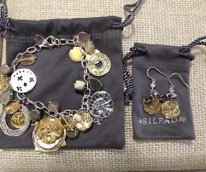 【送料無料】ブレスレット　アクセサリ—　ブレスレットイヤリングロットsilpada brass perfect composition charm bracelet amp; earrings b3078 amp; w3146 lot