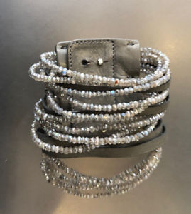 【送料無料】ブレスレット　アクセサリ—　brunello cucinelliブレスレットカフスbrunello cucinelli bracelet leather and silver grey beads with cuff elegant
