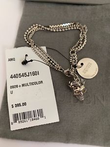 【送料無料】ブレスレット　アクセサリ—　nibアレグザンダーマックイーン3dlogoチェーンブレスレットnib alexander mcqueen 3d princess skull logo charm silver tone chain bracelet