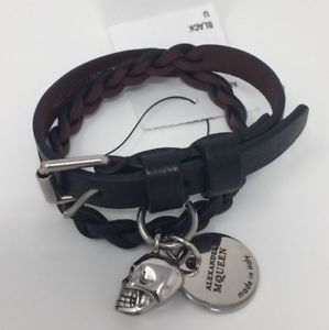 【送料無料】ブレスレット アクセサリ— alexander mcqueenレザーラップブレスレットbrand alexander mcqueen woven leather and silvertone wrap bracelet