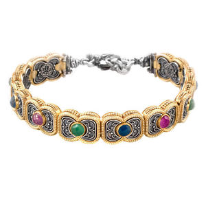 【送料無料】ブレスレット　アクセサリ—　スターリングシルバーリンクブレスレットb340 ~ sterling silver with gemstones medieval link bracelet