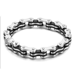 【送料無料】ブレスレット　アクセサリ—　バイクリンクチェーンステンレススチールメンズブレスレットボックスbike link chain stainless steel mens bracelet gift box