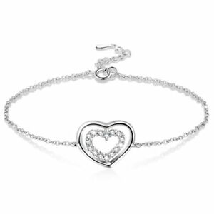 【送料無料】ブレスレット　アクセサリ—　スターリングシルバーダブルリングブレスレット1x925 sterling silver love double ring adjustable bracelet for women v4e7
