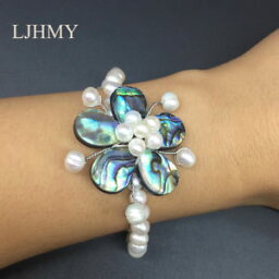 【送料無料】ブレスレット　アクセサリ—　アワビシェルクラスタホワイトブレスレットabalone shell floral cluster white natural freshwater pearl bracelet