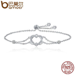 yzuXbg@ANZT?@bamoer925X^[OuXbgcz_ubamoer nice 925 sterling silver bracelet chain double heart with cz for women