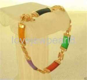 【送料無料】ブレスレット　アクセサリ—　kgpマルチカラーリンクチェーンブレスレット listing18k gp natural multicolor jade womens perfect link chain bracelet