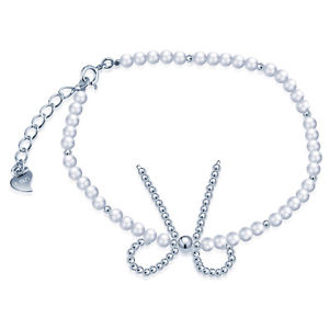 【送料無料】ブレスレット アクセサリ— スターリングシルバービーズボウブレスレットwomen 925 sterling silver pearls beads bows bowknot charm adjustable bracelets