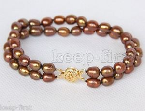 【送料無料】ブレスレット　アクセサリ—　ファッションブラウンライスパールブレスレットfashion gift 2 rows natural brown 78mm rice freshwater pearl bracelet 75 aaa