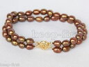 yzuXbg@ANZT?@t@bVuECXp[uXbgfashion gift 2 rows natural brown 78mm rice freshwater pearl bracelet 75 aaa