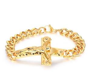 ̵ۥ֥쥹åȡꡡƥ쥹르ɥ饷å֥쥹åȥ316l stainless steel gold jesus classic cross bracelet curb chain 10mm 826