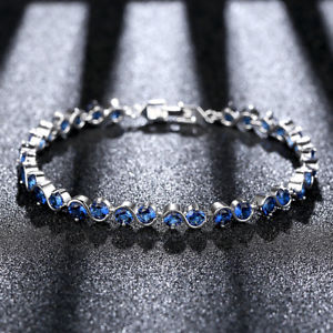 【送料無料】ブレスレット　アクセサリ—　womensホワイトゴールドサファイアチェーンジュエリーfashion womens white gold filled sapphire chain wedding love bracelet jewelry