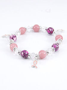 【送料無料】ブレスレット アクセサリ— リボンピンクビーズブレスレットシルバートーンribbon pink cancer breast awareness charm bead bracelet silver tone