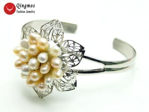 【送料無料】ブレスレット　アクセサリ—　ピンクライスパールフラワーシルバープレートカフブレスレットnatural white amp; pink rice pearl flower silver plate open cuff bracelet jewelry