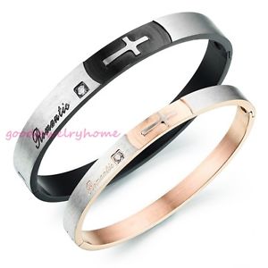 【送料無料】ブレスレット アクセサリ— カップルクリスタルステンレススチールクロスブレスレットexquisite couples crystal stainless steel cross lover anniversary gift bracelet