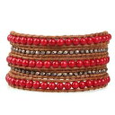 yzuXbg@ANZT?@r[YbvuXbgnhChJtU[`F[red coral beads 5 wrap bracelet handmade cuff leather chain girl friendship gift