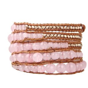 【送料無料】ブレスレット アクセサリ— ピンクミックスゴールドビーズブレスレットチェーンカフラップunique pink agate mix gold beaded 5 wrap bracelets chain cuff friendship gifts