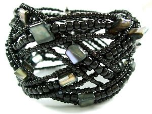 【送料無料】ブレスレット　アクセサリ—　アワビシェルシードワイヤーカフブレスレットビーズ18 abalone shell seed beads memory wire cuff bracelet 68 adjustable ; ga163