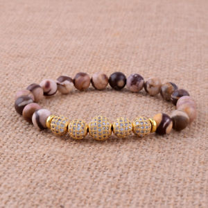 【送料無料】ブレスレット アクセサリ— ファッションゼブラジルコンラウンドビーズゴムブレスレットハンドメイドfashion 8mm natural ...