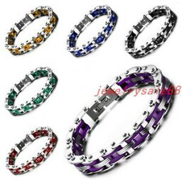 【送料無料】ブレスレット　アクセサリ—　メンズシルバーシックステンレススチールブレスレットミリシリコンmens silver chic stainless steel bracelet 10mm multicolor silicone jewelry