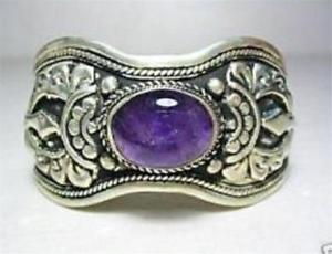 ブレスレット　アクセサリ—　チベットシルバーアメジストカフブレスレットtibet silver exquisite amethyst cuff bracelet 75