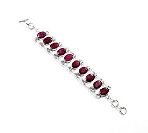 【送料無料】ブレスレット　アクセサリ—　ルビーカットブレスレットnatural rich red ruby oval cut gemstone 925 silver plated bracelet