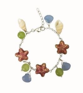 ブレスレット　アクセサリ—　ビーズチェーンブレスレットスターリングシルバーbeautiful seashells jade beads and starfishes chain bracelet 925 sterling silver