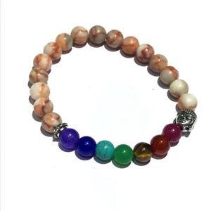 【送料無料】ブレスレット　アクセサリ—　7 ビーズジュエリーチャクラ7 chakra healing beaded bracelet agate gemstone bracelet jewelry