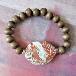 ̵ۥ֥쥹åȡꡡ˥塼listinglarge listinglarge marble worry stone stretch bracelet with wood beads