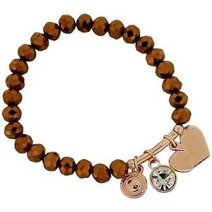 【送料無料】ブレスレット アクセサリ— tocローズgoldtoneゴムブレスレットtoc ladies rosegoldtone heart charm brown bead elasticated bracelet