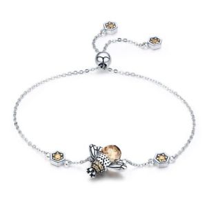 yzuXbg@ANZT?@X^[OVo[_X`F[NuXbg925 sterling silver dancing honey bee chain link women bracelet crystal big k2a5