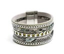 【送料無料】ブレスレット　アクセサリ—　bc986fカフスニシキヘビチェーンmbc986fmagnetized cuff bracelet multirow grey python leather and chains m