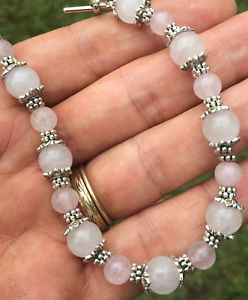 ̵ۥ֥쥹åȡ—ĥӡ֥쥹åhandmade silver plated natural rose quartz gemstone beaded bracelet