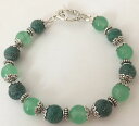 【送料無料】ブレスレット　アクセサリ—　ビーズブレスレットhandmade silver plated natural green jade amp; green agate gem beaded..