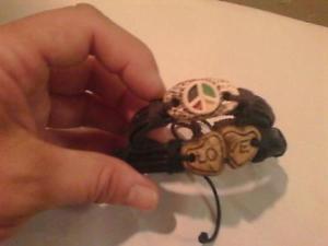 【送料無料】ブレスレット アクセサリ— ハンドメイドブレスレット2 handmade leather peace and love bracelet...