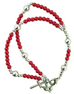 ブレスレット　アクセサリ—　レッドアクリルハトダブルロザリオブレスレットred acrylic bead confirmation double strand rosary bracelet with holy dove charm