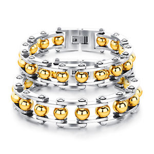 ̵ۥ֥쥹åȡꡡɥСƥ쥹󥺥֥쥹åȥХȥХgold silver stainless steel women mens bracelet biker motorcycle chain balls