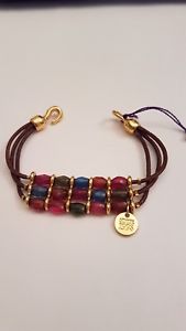 ブレスレット　アクセサリ—　ハンドメイドゴールドブラウンレザービーズブレスレットciclon handmade gold with brown leather and beads bracelet bnwt sz s