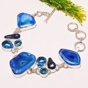 【送料無料】ブレスレット　アクセサリ—　druzyトパーズジュエリーブレスレットsb1792blue agate druzy blue topaz gemstone fashion jewelry bracelet sb1792
