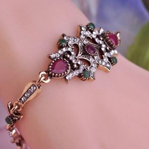 【送料無料】ブレスレット アクセサリ— トルコブレスレットレッドクリスタルビンテージロブスターチェーンwomen turkish bracelet ...