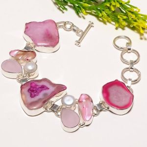 【送料無料】ブレスレット　アクセサリ—　ピンクピンクヒスイブレスレットpink geode druzy pink jade gemstone fashion jewelry bracelet sb1714
