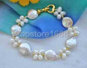 【送料無料】ブレスレット　アクセサリ—　ピンクコインホワイトライスパールブレスレット8 14mm pink coin white rice freshwater pearl bracelet