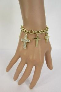 ブレスレット　アクセサリ—　メタルクロスブレスレットファッションジュエリーwomen gold metal cross charms bracelet fashion jewelry silver rhinestones bling