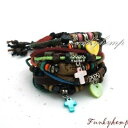 【送料無料】ブレスレット アクセサリ— ヘンプレザーブレスレットカラーシェルクロスハートウッドビーズ4 hemp leather bracelets w color shell crossheart charms clay wood beads w124(4)