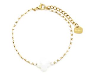 yzuXbg@ANZT?@t@CX`[`F[uXbgS[fr[YGiN[o[Xg[zCgbc3110ffine steel chain bracelet golden beads enamel white with clover stone