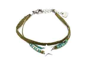 【送料無料】ブレスレット　アクセサリ—　etoilカーキーbc2646fbc2646fmultirow bracelet pearls and shiny fabric khaki with charm etoil