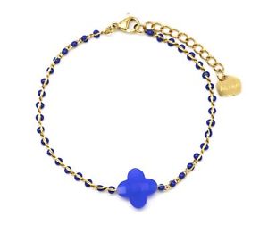 yzuXbg@ANZT?@bc3113ft@CX`[`F[N[otgbc3113ffine steel chain bracelet golden beads enamel blue clover flint