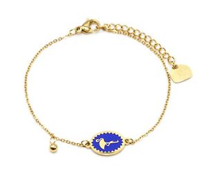 ̵ۥ֥쥹åȡꡡʥ٥˥ťbc3380fbc3380ffine chain bracelet golden steel with blue oval enamel flamingo motif