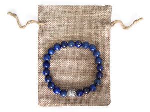 楽天hokushin【送料無料】ブレスレット　アクセサリ—　ラピスラズリビーズブレスレットジュートバッグsilver buddha, lapis lazuli beaded semi precious bracelet amp; jute gift bag