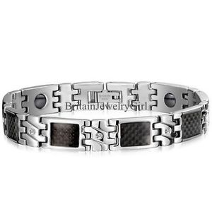 【送料無料】ブレスレット　アクセサリ—　ステンレススチールカーボンファイバーブレスレットバイカーメンズリンクブレスレット