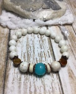 【送料無料】ブレスレット　アクセサリ—　ハンドメイドヒーリングキャッツアイブレスレットアメリカストレッチhandmade healing howlite blue agate tigers eye stretch bracelet usa